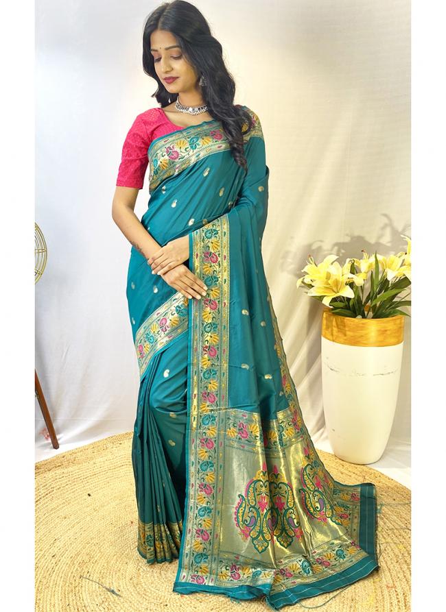 Paithani Silk Morpeach Festival Wear Weaving Saree